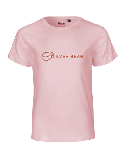 Neutrals Junior Tee er lavet af fairtrade-bomuld, med et minimalistisk design med "EVER BEAN"-logoet foran i neutral pink.