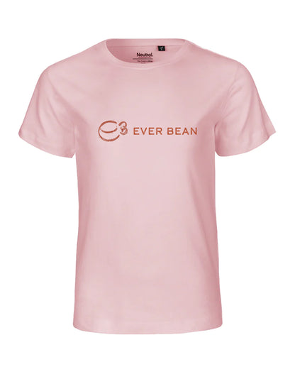 Neutral Neutral, Fit-Tee, Herre i lys pink er lavet af Fairtrade bomuld og har "Ever Bean"-logoet med et stiliseret bønnedesign i midten.