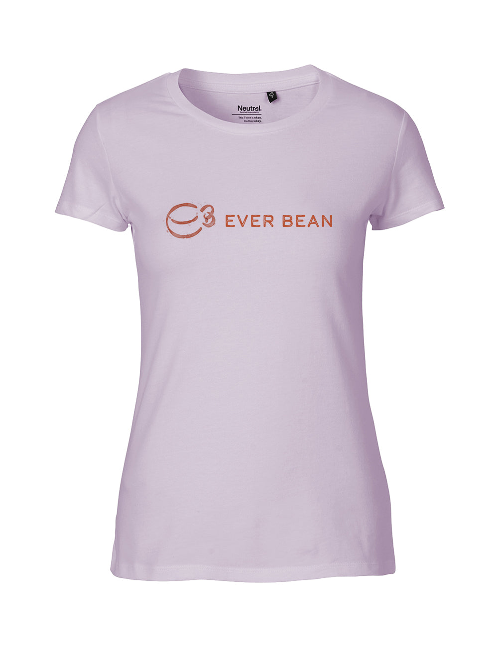 Neutral Fit Tee til kvinder har et minimalistisk design med et kaffekoplogo og "Ever Bean" i brunt, lavet af Fairtrade-bomuld. Denne casual skjorte er behagelig og etisk lavet med en rund halsudskæring af mærket Neutral.